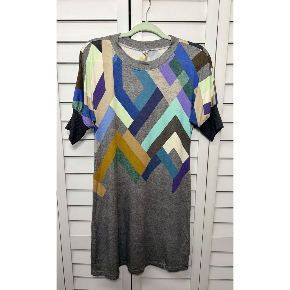 Uncle Frank Geometric Abstract Print Stretch Shift Dress Boho Women's Size XS